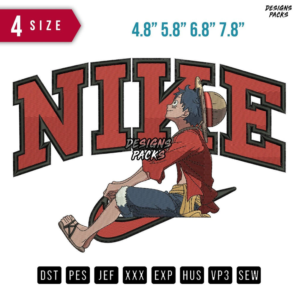 Swoosh Brand Luffy Sit Down Embroidery Design