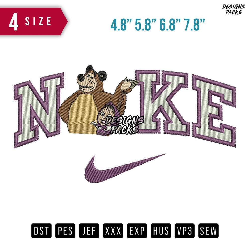 Swoosh Brand Masha And The Bear Embroidery Design