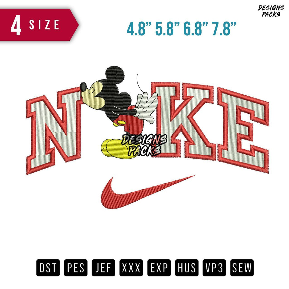 Swoosh Brand Mickey Mouse Kiss Embroidery Design