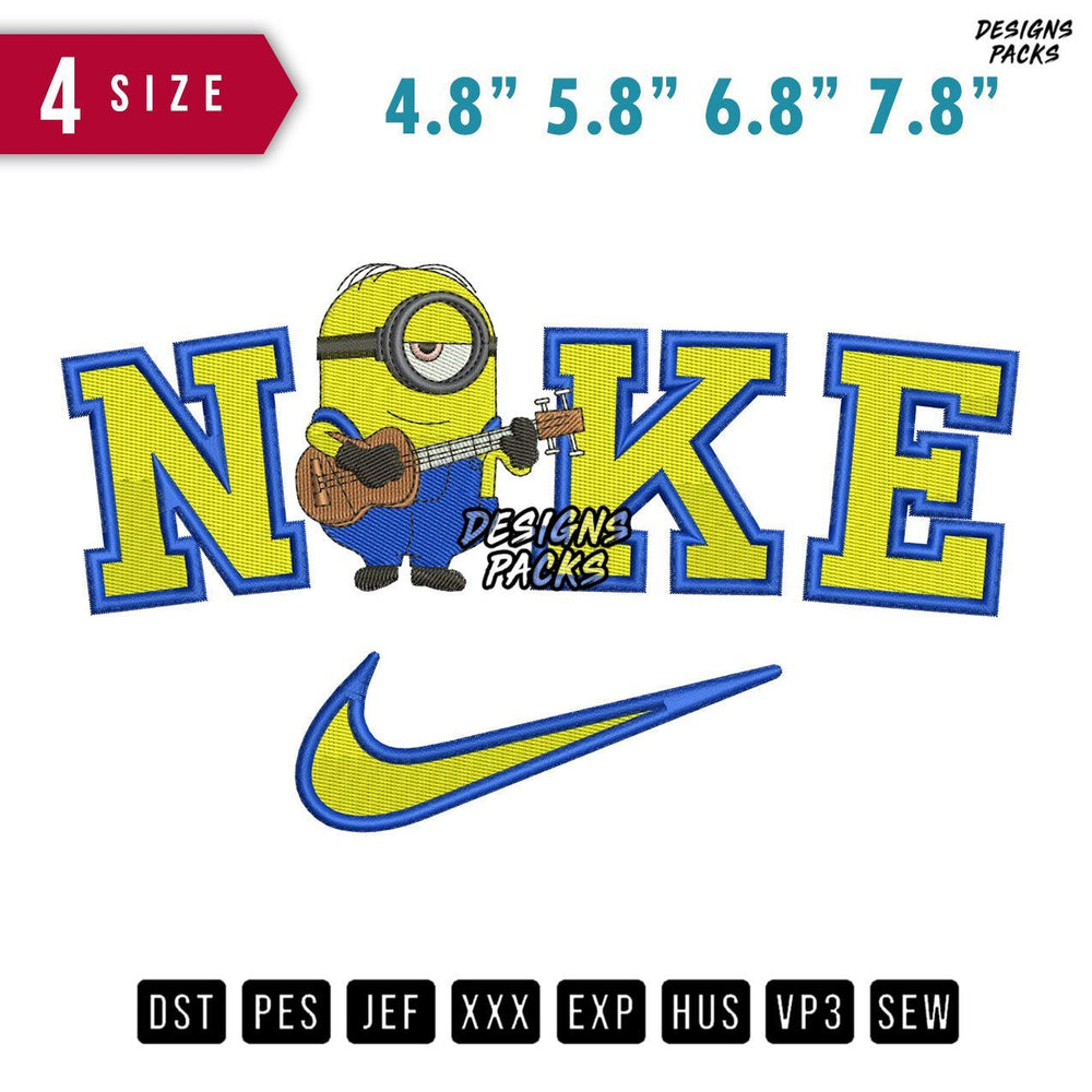 Swoosh Brand Minion Guitar Embroidery Design