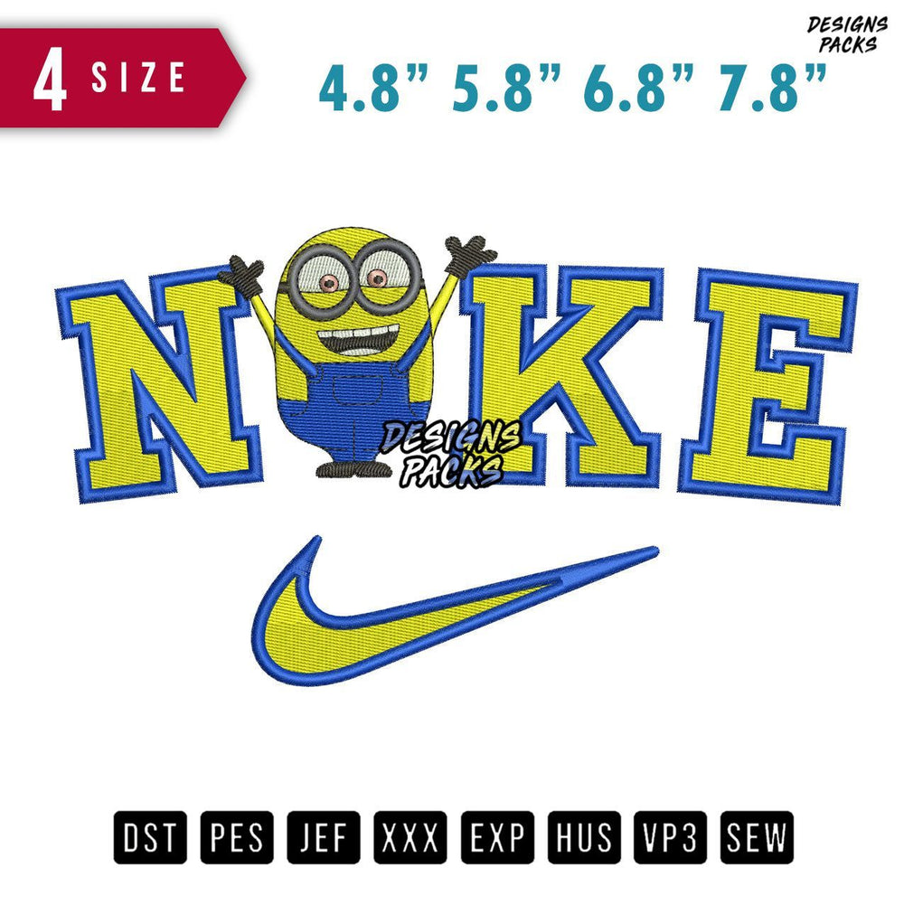 Swoosh Brand Minion Happy Embroidery Design
