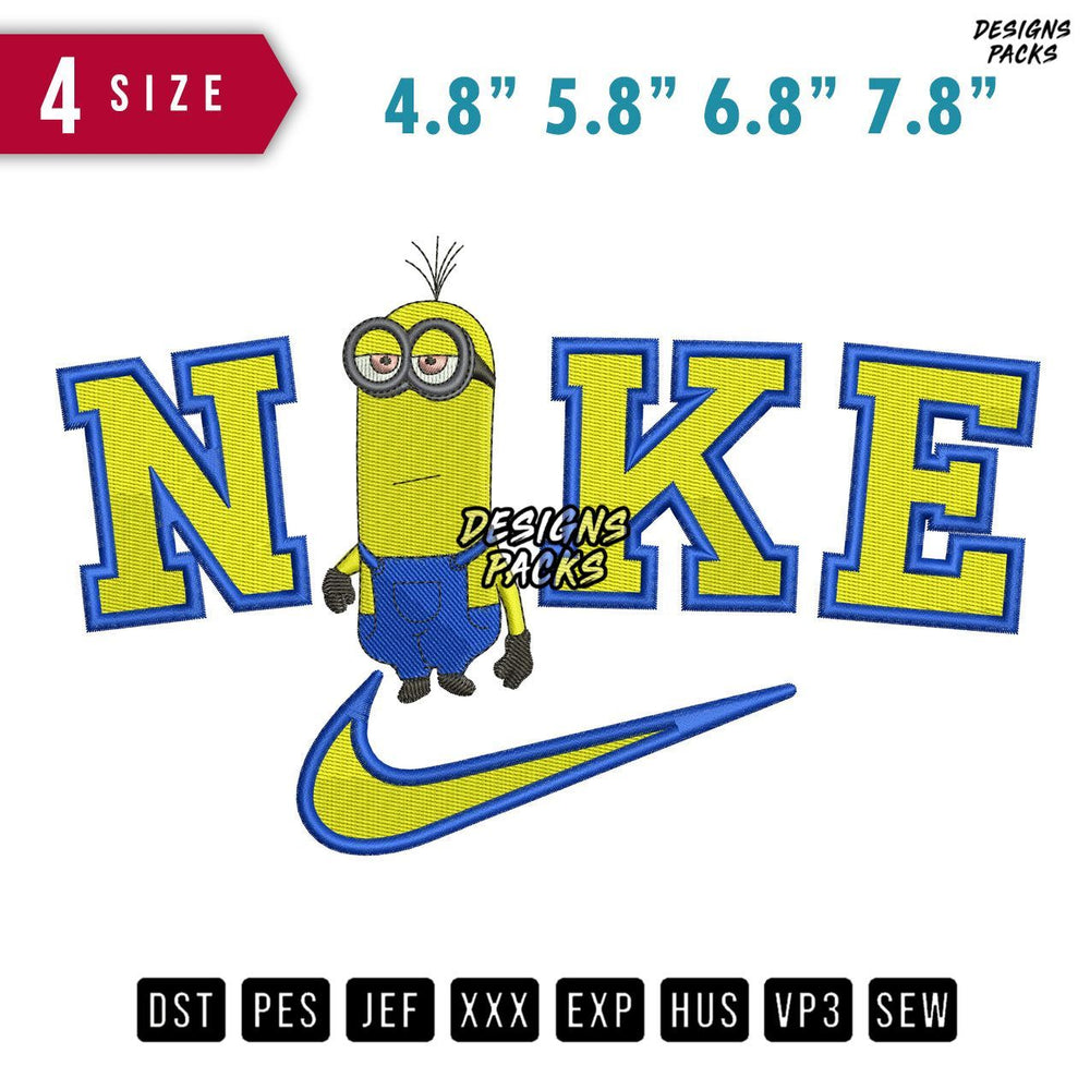 Swoosh Brand Minion Walk Embroidery Design