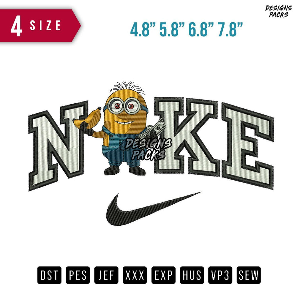 Swoosh Brand Minions Banana Embroidery Design