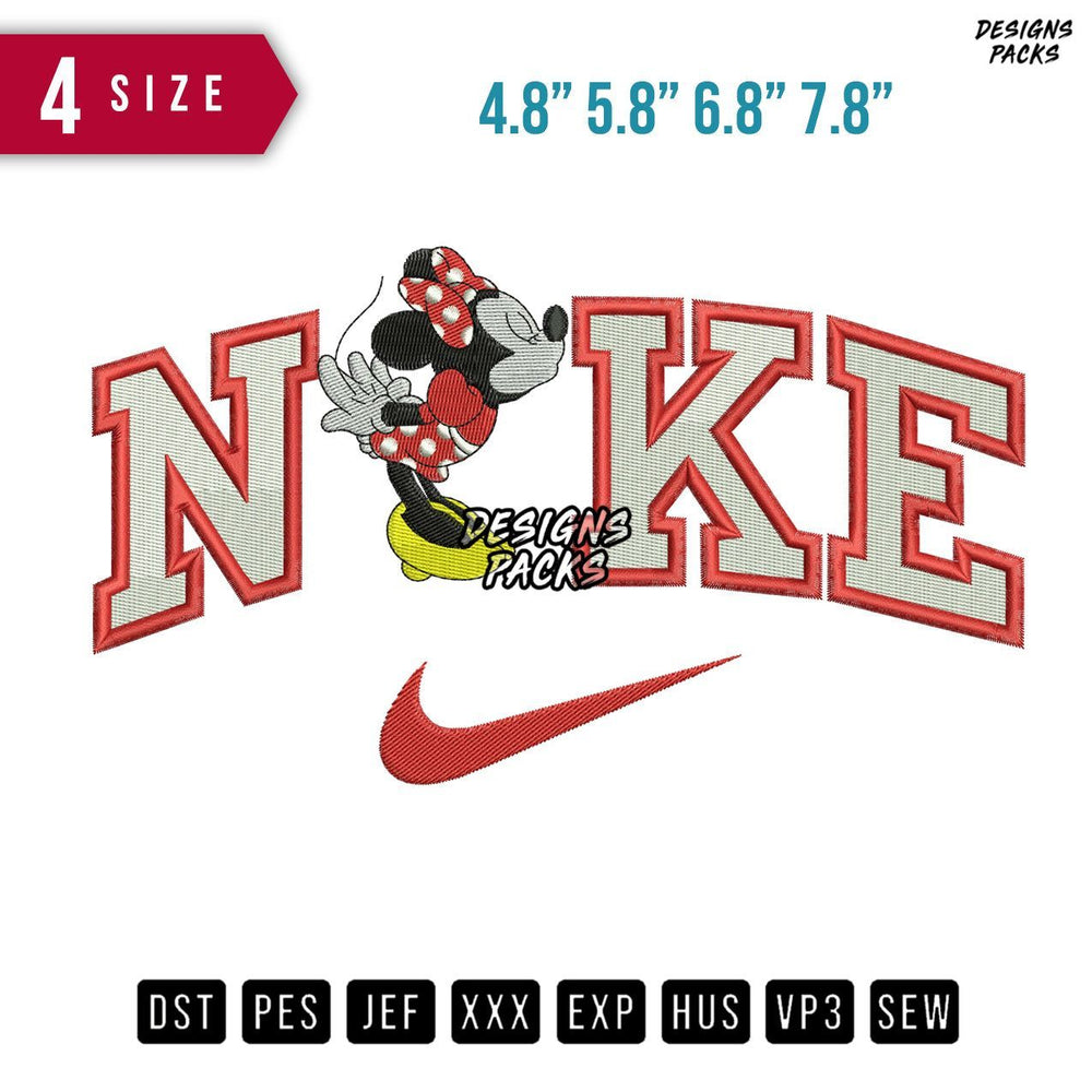 Swoosh Brand Minnie Mouse Kiss Embroidery Design
