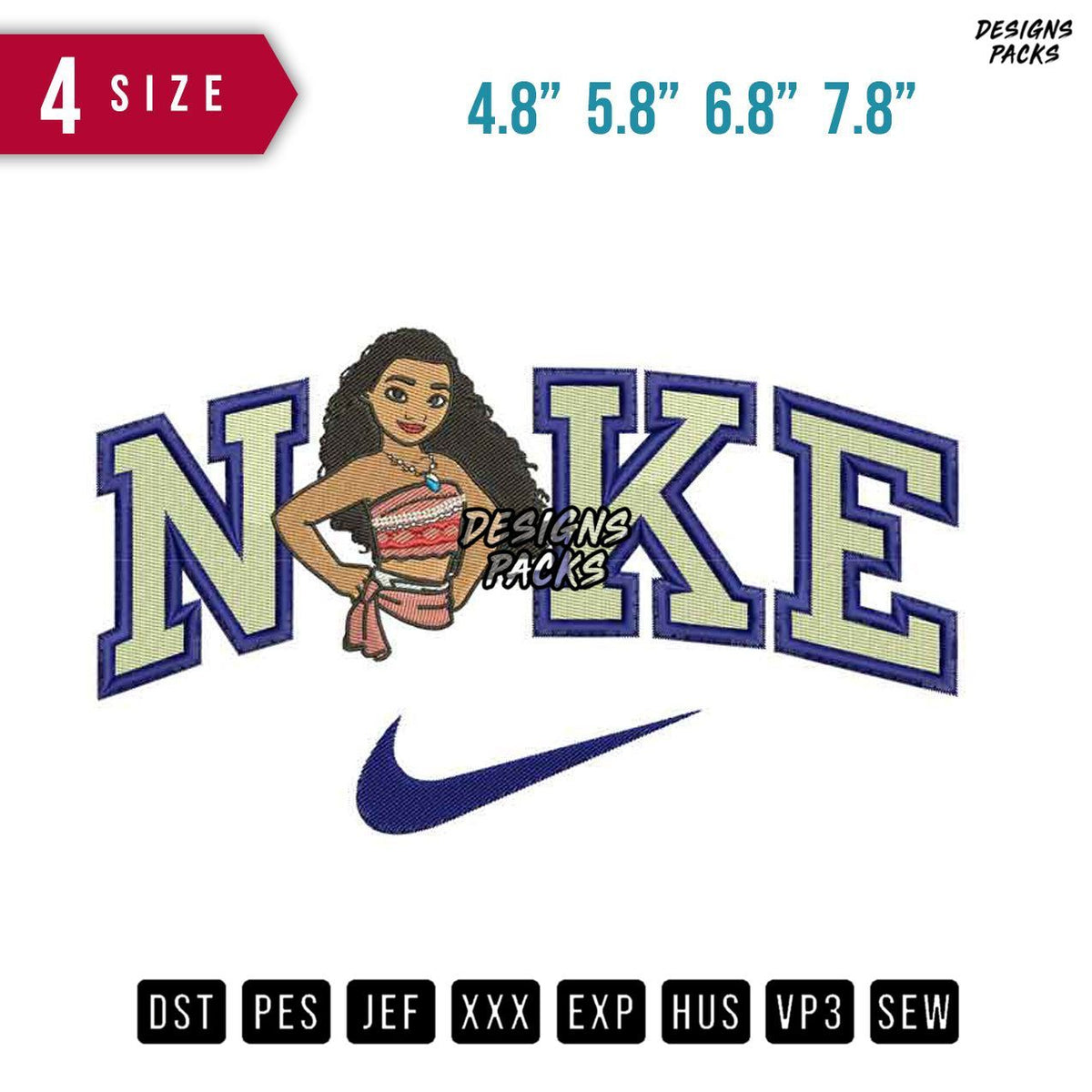 Swoosh Brand Moana Pose Embroidery Design