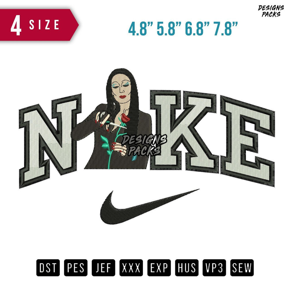 Swoosh Brand Morticia Addams Embroidery Design