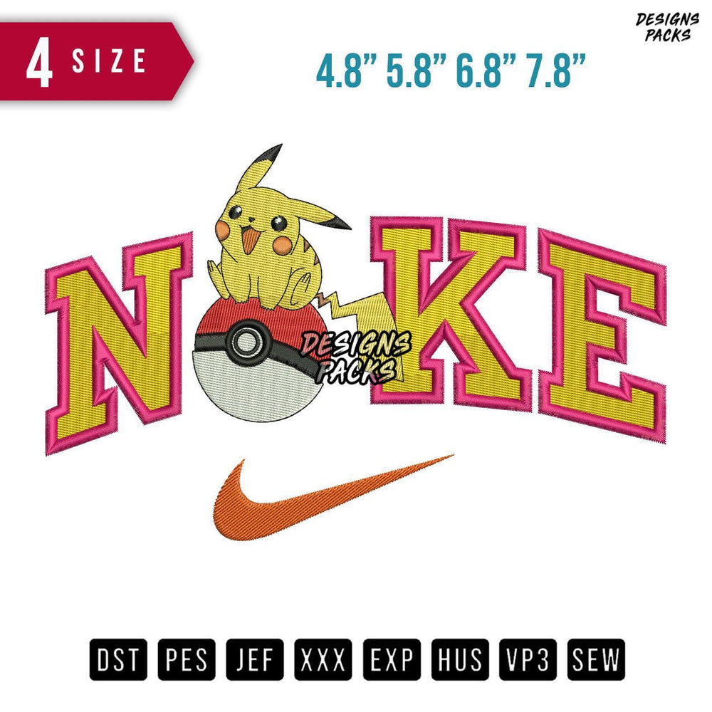 Swoosh Brand Pikachu Ball Embroidery Design