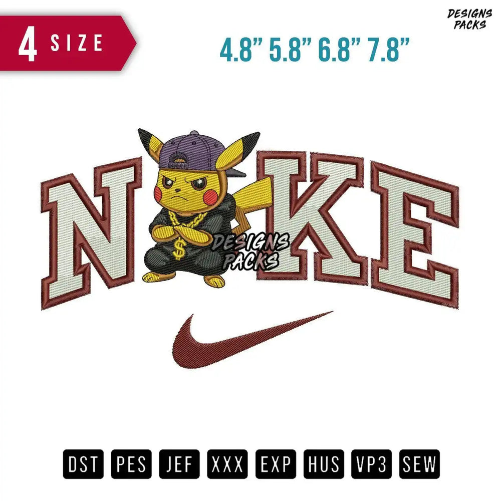 Swoosh Brand Pikachu Freestyle Embroidery Design
