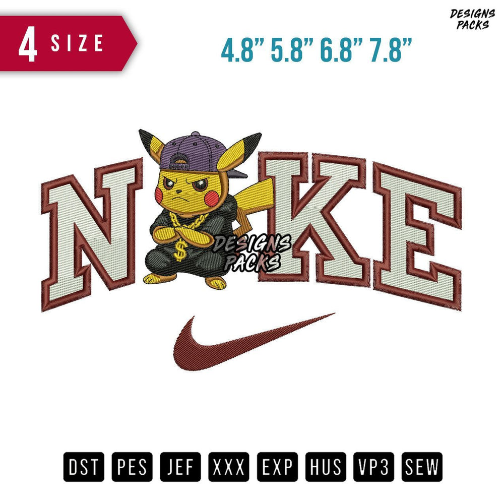 Swoosh Brand Pikachu Freestyle Embroidery Design