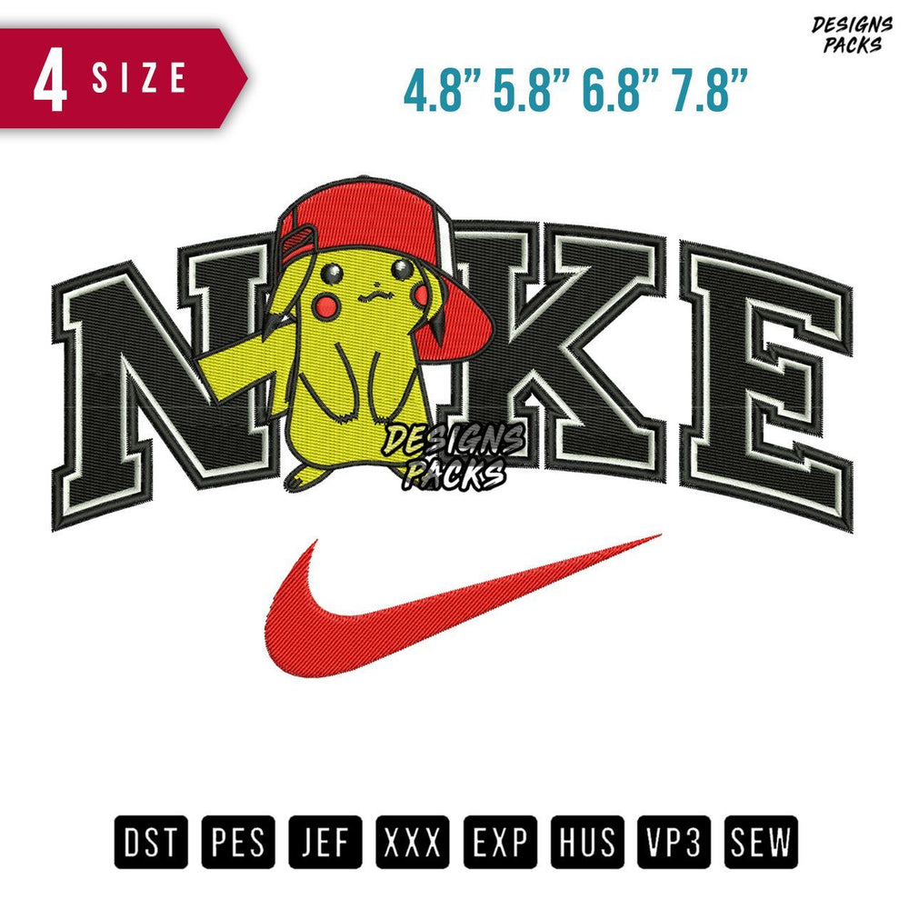 Swoosh Brand Pikachu Hat Embroidery Design