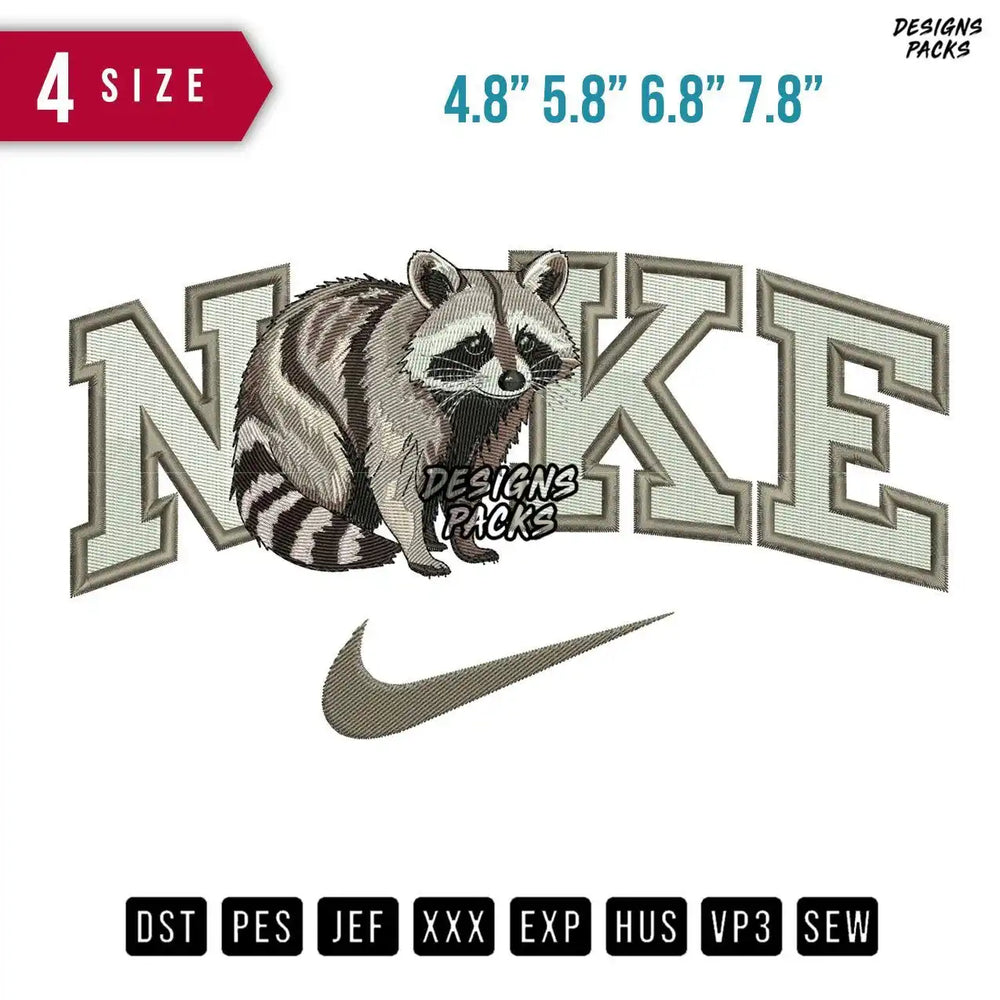 Swoosh Brand Raccoon B Embroidery Design