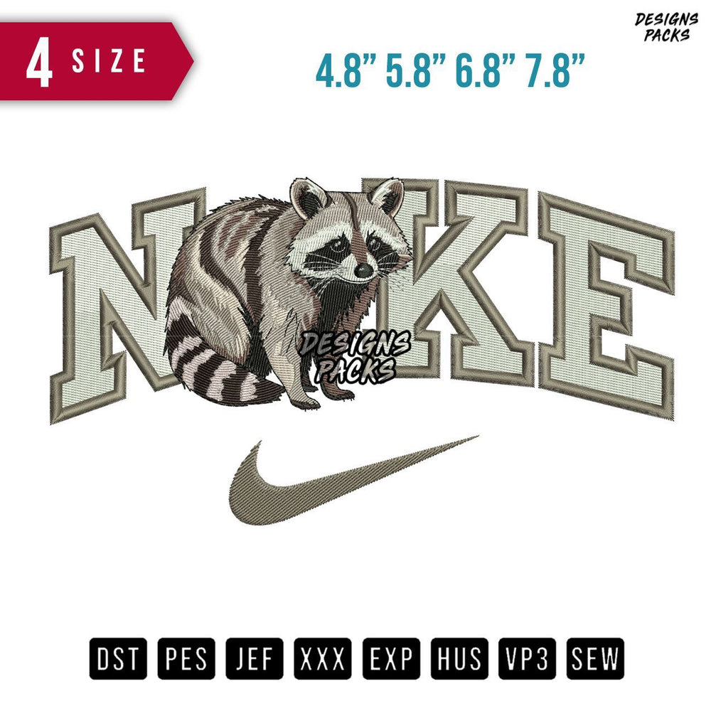 Swoosh Brand Raccoon B Embroidery Design