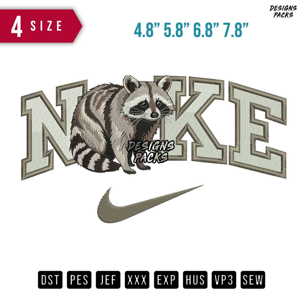 Swoosh Brand Raccoon B Embroidery Design