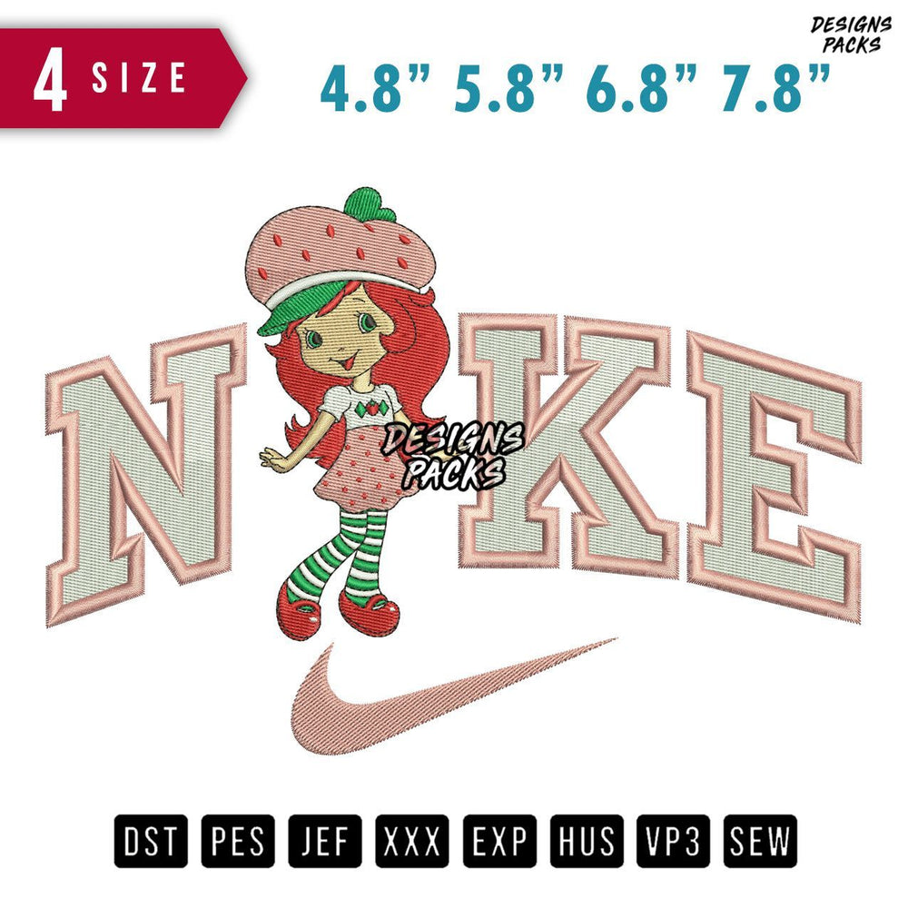 Swoosh Brand Strawberry Pose Embroidery Design