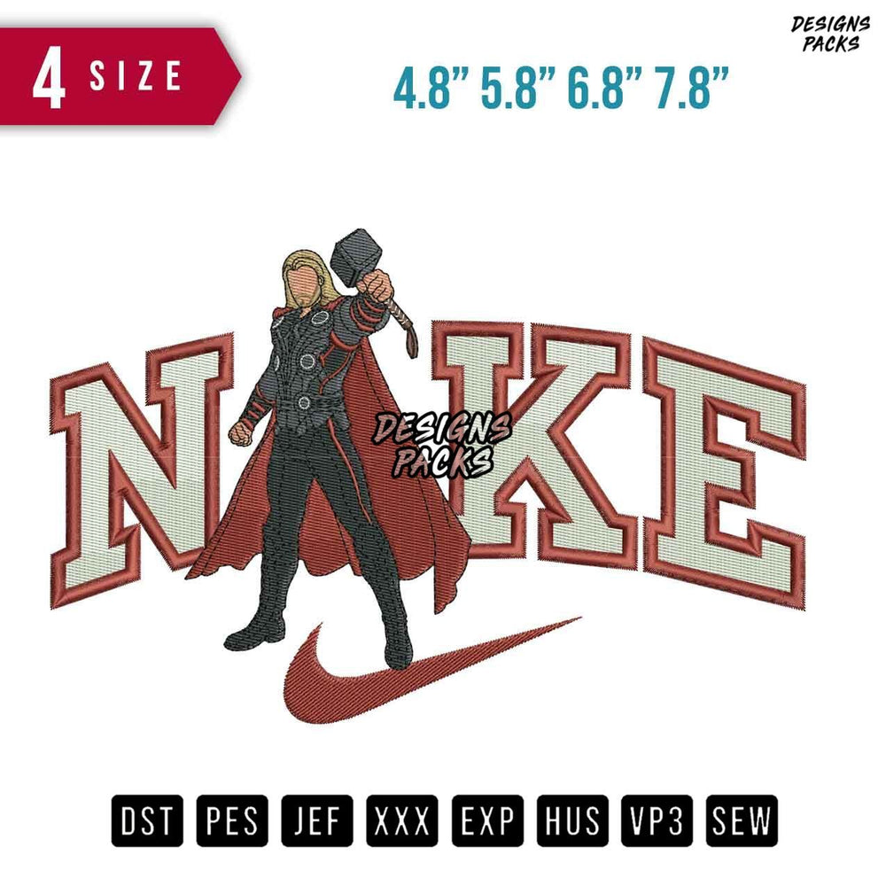 Swoosh Brand Thor Stand Embroidery Design