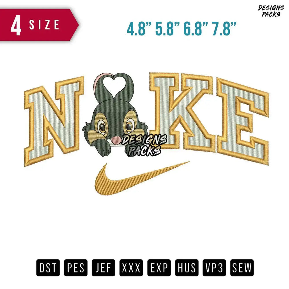 Swoosh Brand Thumper Bambi Face Embroidery Design