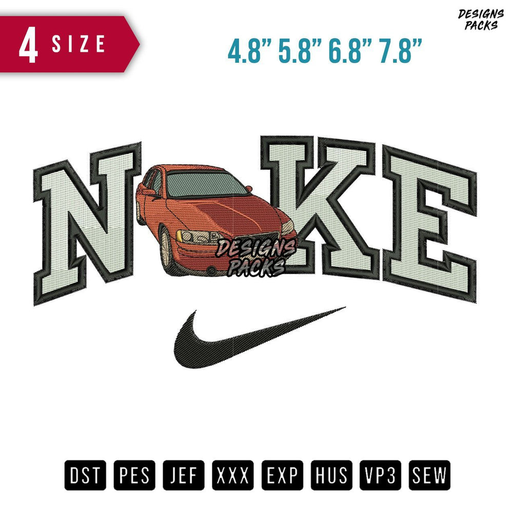 Swoosh Brand Volvo Sedan Embroidery Design