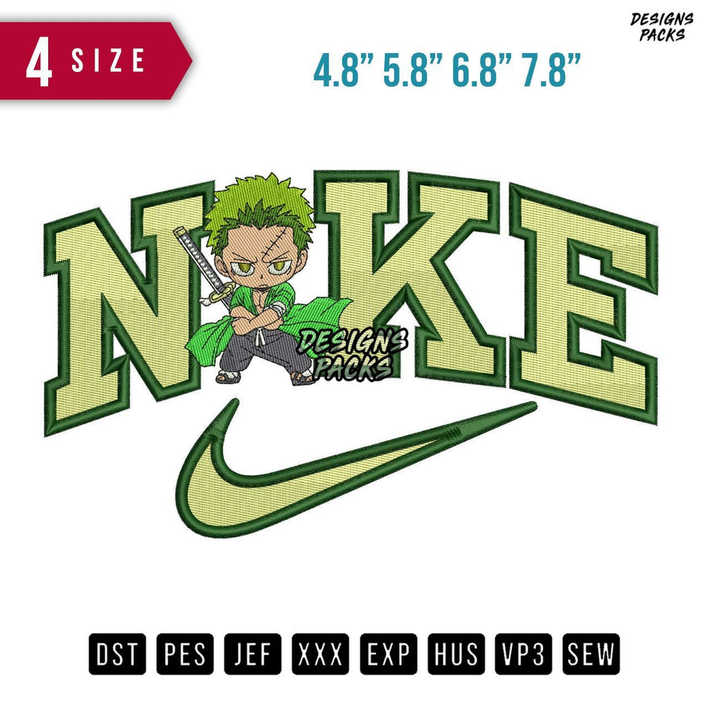 Swoosh Brand Zoro Chibi Stand Embroidery Design