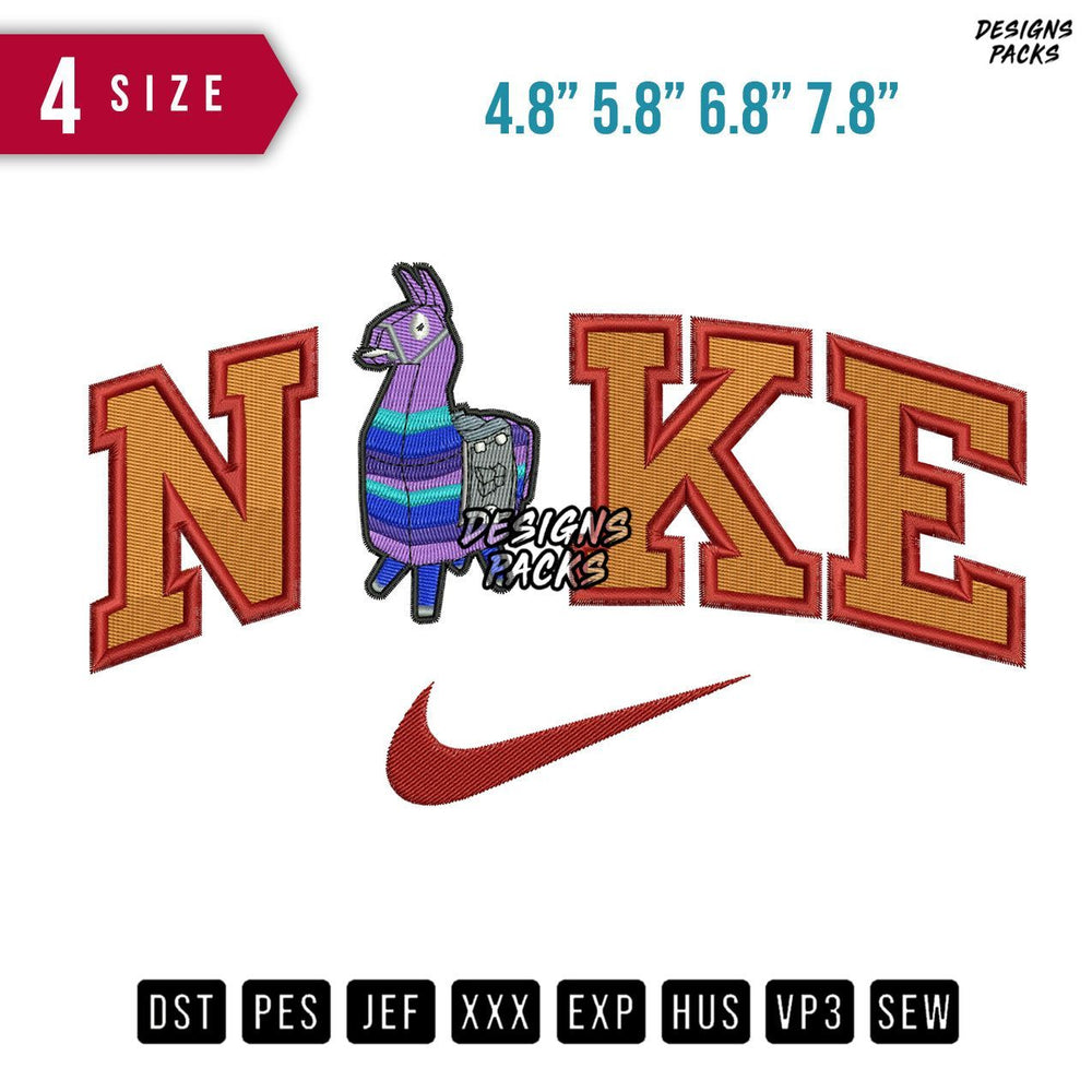 Swoosh Brand llama Embroidery Design