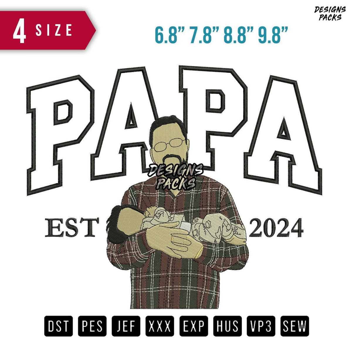 PAPA Checkered Embroidery Design