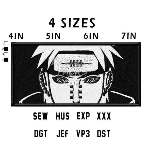 Anime character embroidery design in 4 sizes, compatible with multiple machine formats