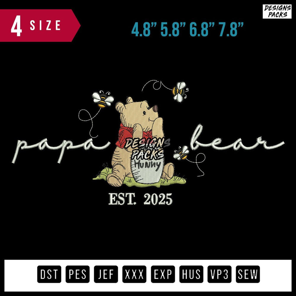 Papa Bear Hunny Embroidery Design