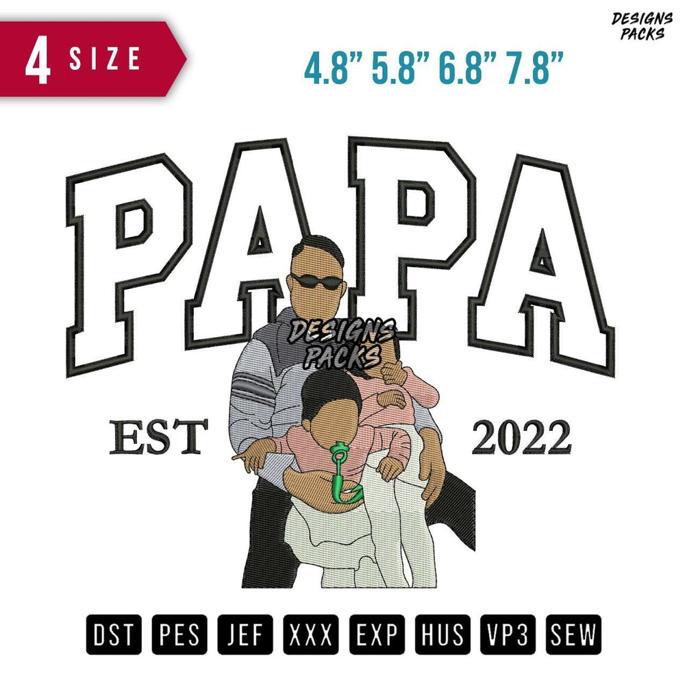 Papa Children Embroidery Design