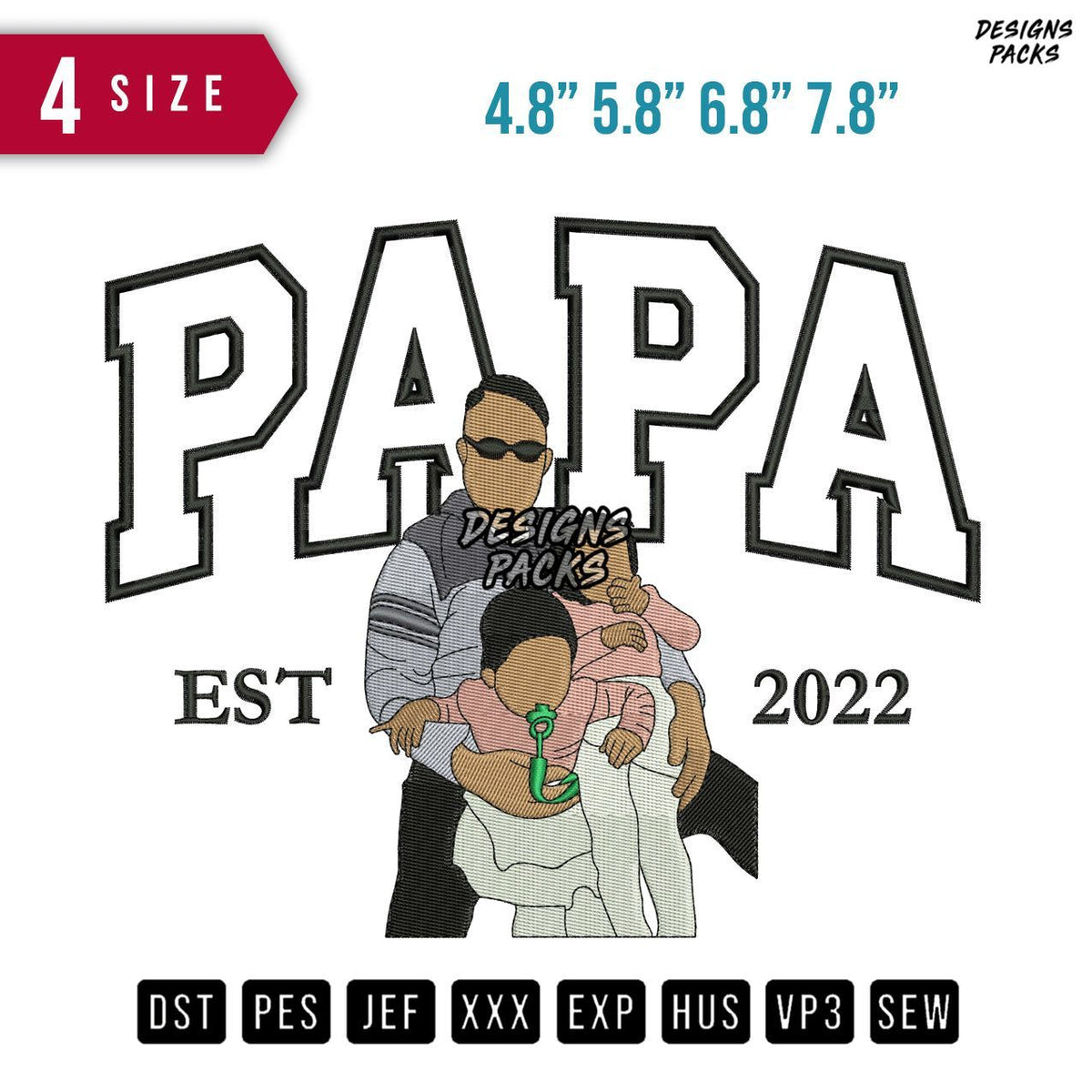 Papa Children Embroidery Design