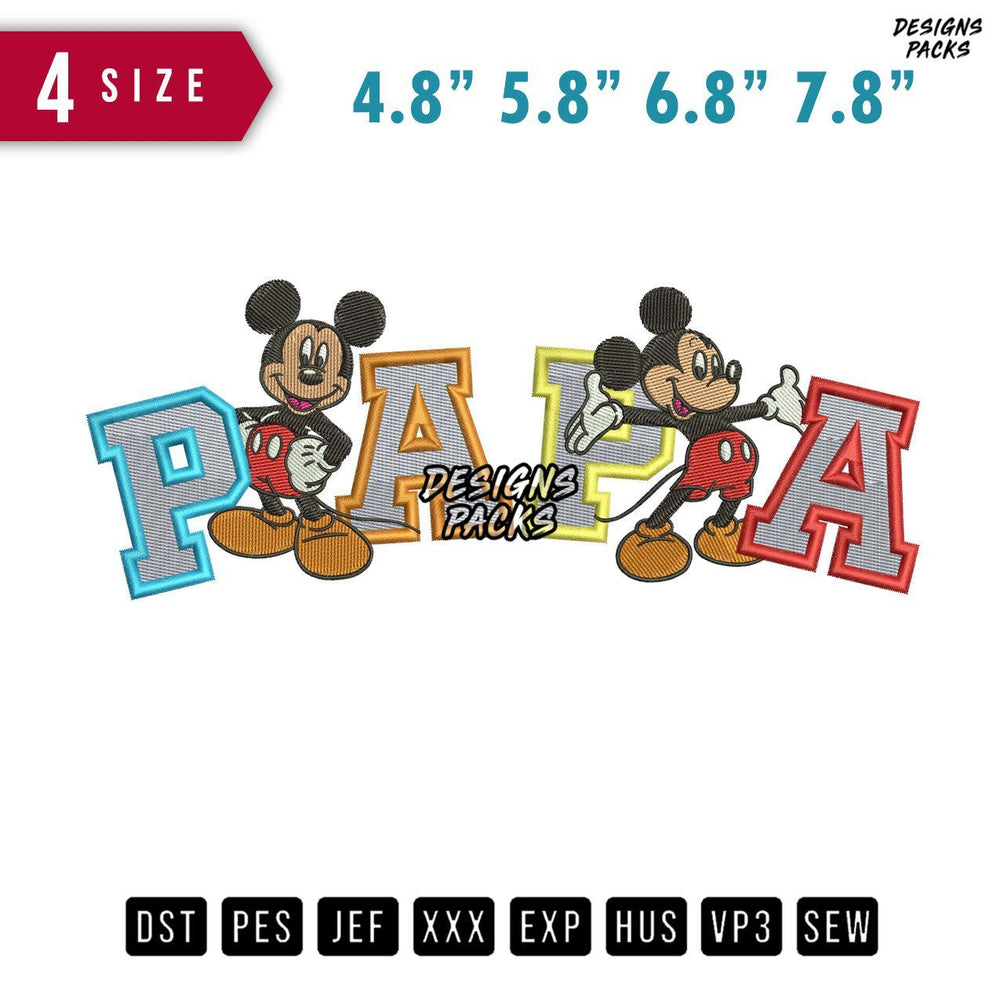 Papa Mickey Embroidery Design