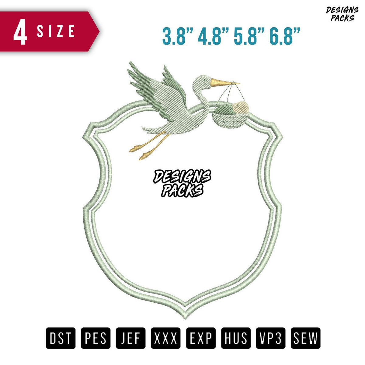 Pelican Line Badge Embroidery Design