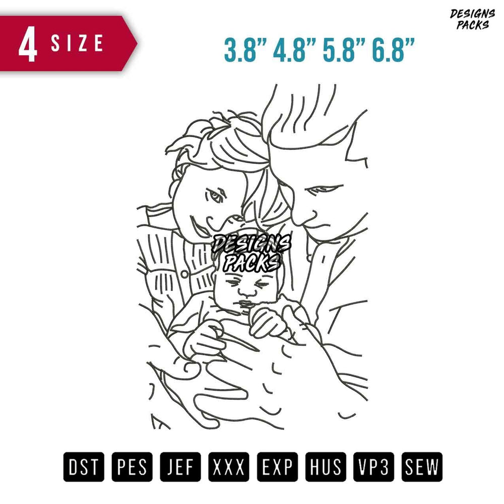 Photo Fam Line Art Embroidery Design