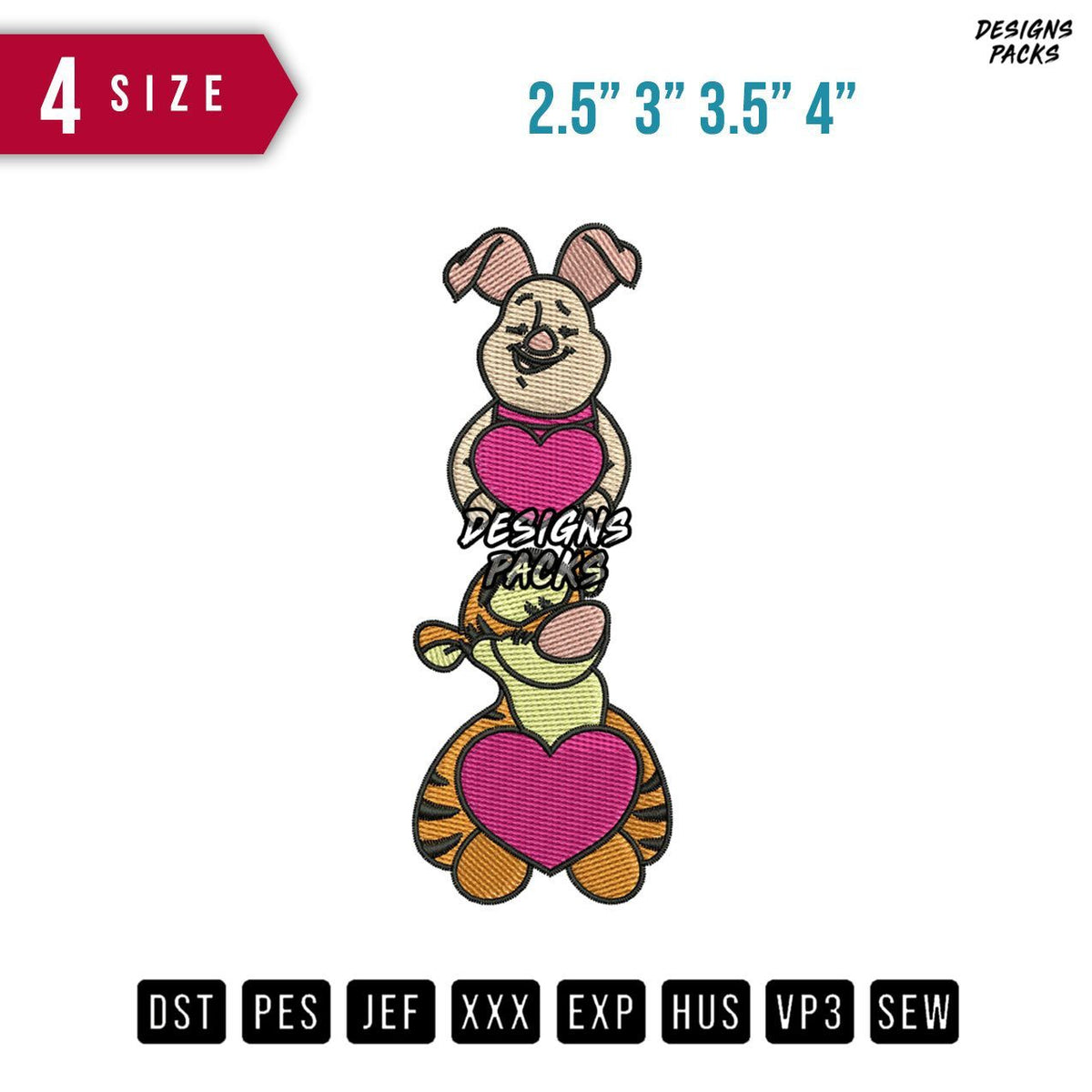 Pig Tigger Sleeve Love Embroidery Design