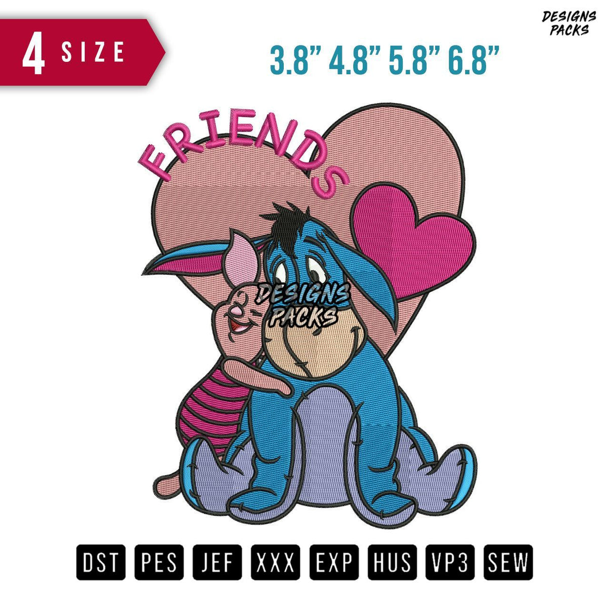 Piglet Eeyore Valentine Embroidery Design