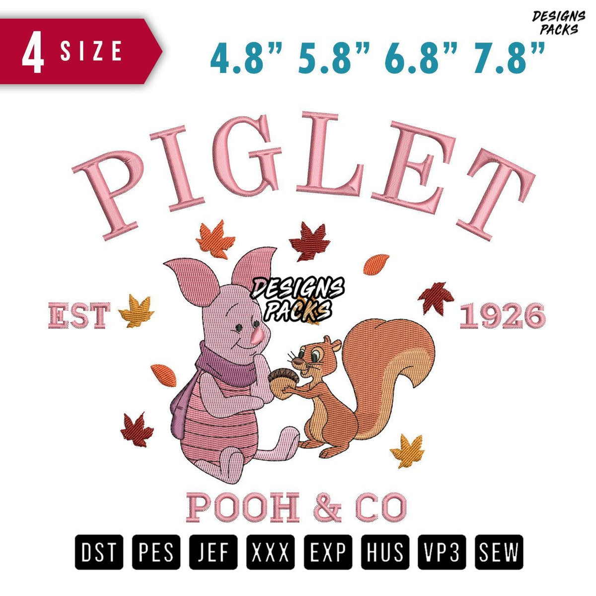 Piglet Pooh Co Embroidery Design