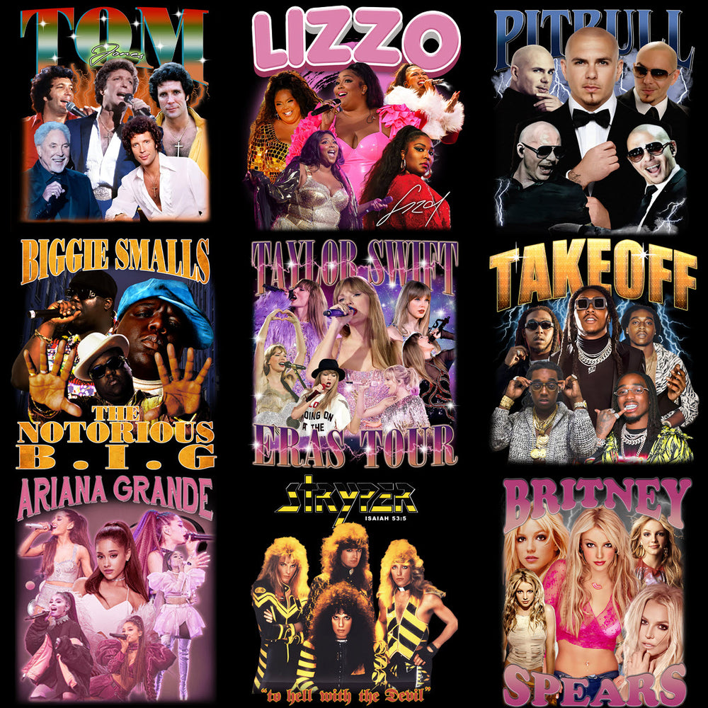 60 Celebrity Music Stars Bootleg Artists Designs Bundle PNG