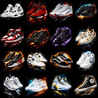 Load image into Gallery viewer, Sneaker designs with fiery effects, ideal for DTF/DTG and embroidery projects.
