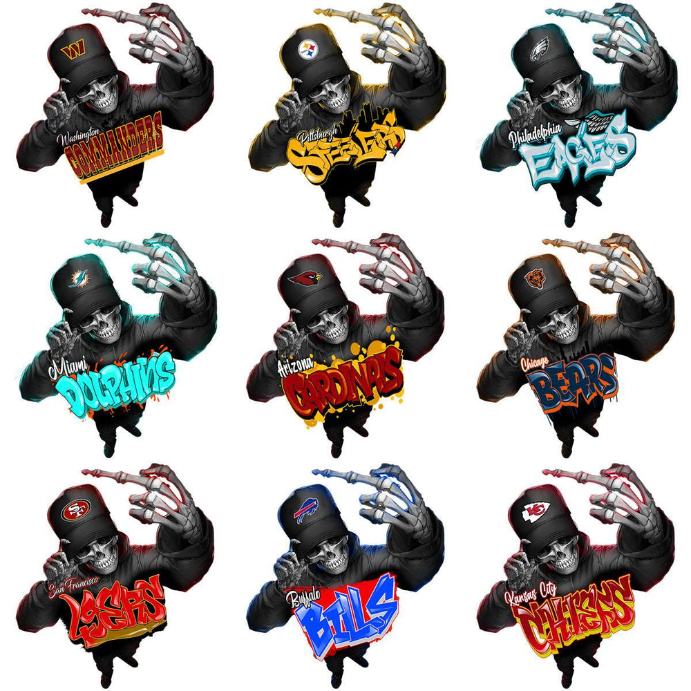 32 Funny Football Teams Graffiti Thug Skull Finger Designs Bundle PNG