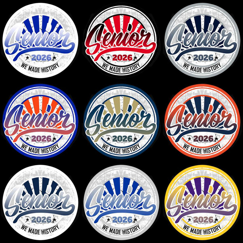 Senior 2026 we made history badges in colorful designs for print-ready use