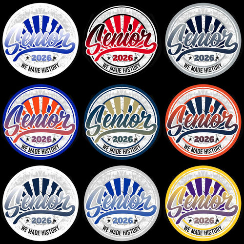 Senior 2026 we made history badges in colorful designs for print-ready use