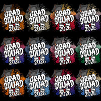 Load image into Gallery viewer, Grad Squad 2026 designs with colorful splashes and graduation caps for t-shirts or prints.
