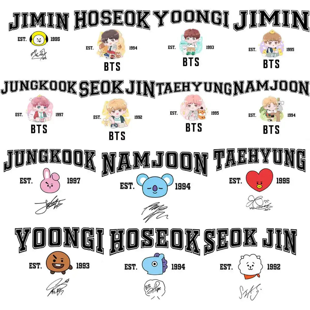 35 KPOP Mascots Stars BTS Band Designs Bundle PNG