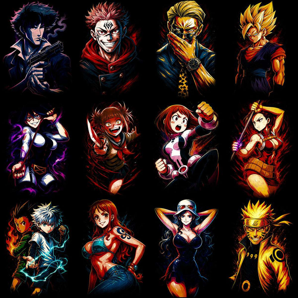 Anime character bundle for DTF, DTG, embroidery & tumbler wraps — print-ready PNG, SVG, PES designs