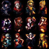 Cargar imagen en el visor de la galería, Anime character bundle for DTF, DTG, embroidery &amp; tumbler wraps — print-ready PNG, SVG, PES designs
