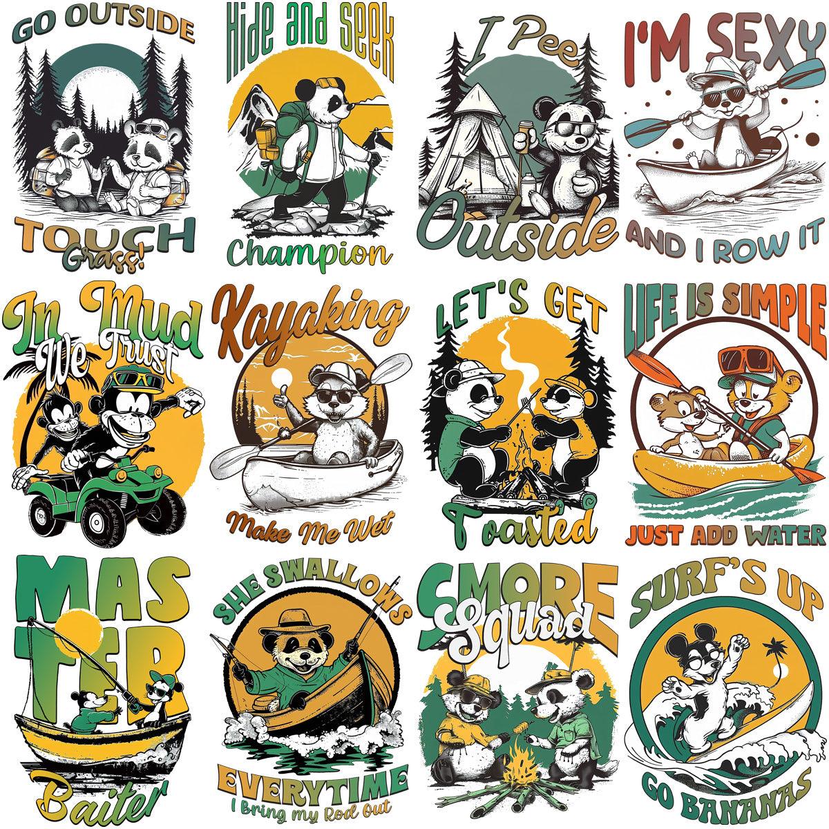 14 Animals Summer Hiking Adventure Designs Bundle PNG