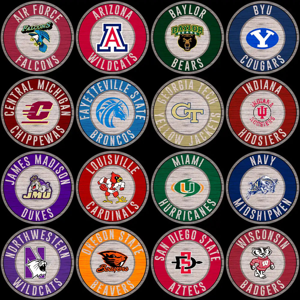 129 College NCAA Wood Circle Logo PNG Designs Bundle