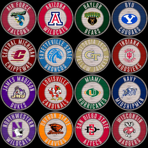 129 College NCAA Wood Circle Logo PNG Designs Bundle