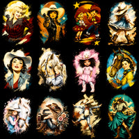 Load image into Gallery viewer, 66 Cowgirl Rodeo Western Coastal Halftone Designs Bundle PNG
