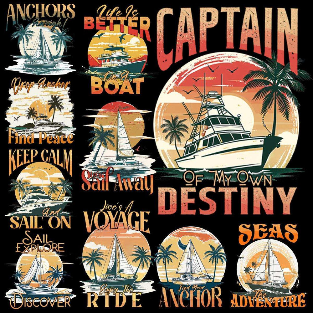 9 Boat Adventure Sailor Designs Bundle PNG
