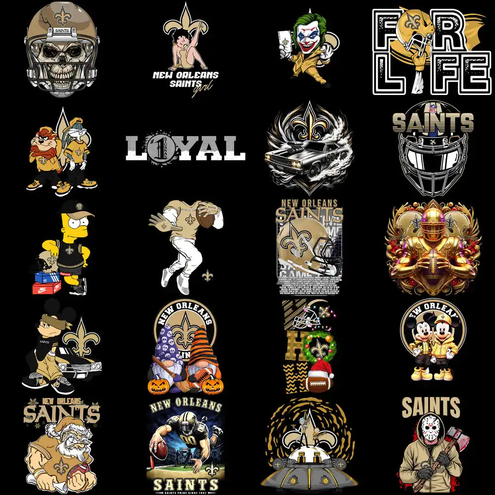 50 New Orleans Saints V1 Football Designs Bundle PNG
