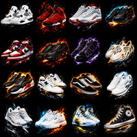 Load image into Gallery viewer, Sneaker designs with fiery effects, ideal for DTF/DTG and embroidery projects.
